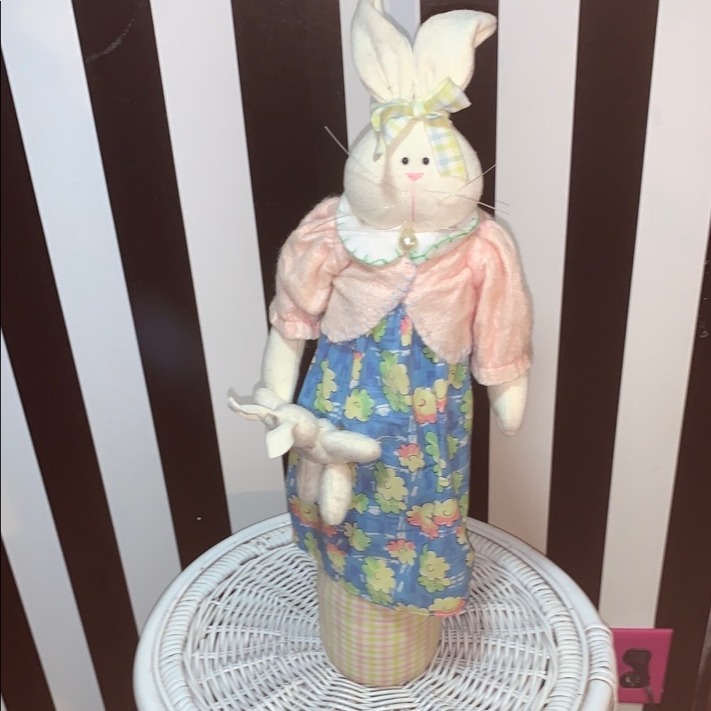 Vintage 80s Weighted Bunny Door Stop Door Holder Handmade Unique Easter Decor